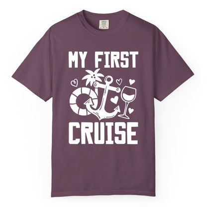 My First Cruise Shirt - Cruise Vacation Apparel for First Timers (Comfort Color) in Berry - My First Cruise Shirt - Bold Nautical Icons Celebration Tee