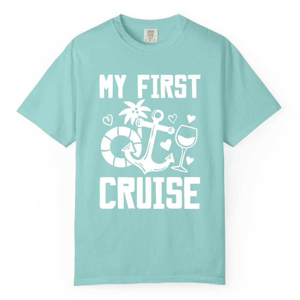 My First Cruise Shirt - Cruise Vacation Apparel for First Timers (Comfort Color) in Chalky Mint - My First Cruise Shirt - Bold Nautical Icons Celebration Tee