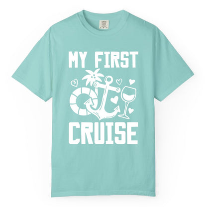 My First Cruise Shirt - Cruise Vacation Apparel for First Timers (Comfort Color) in Chalky Mint - My First Cruise Shirt - Bold Nautical Icons Celebration Tee