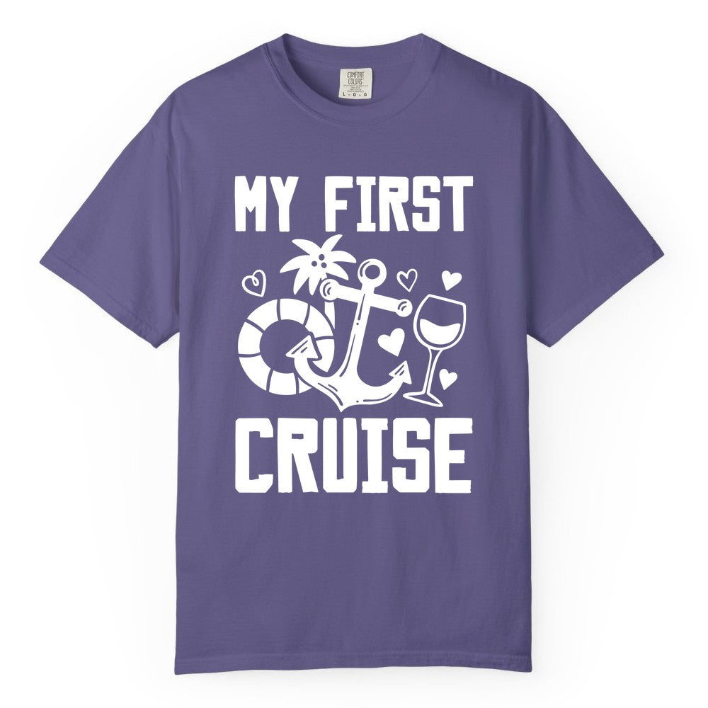 My First Cruise Shirt - Cruise Vacation Apparel for First Timers (Comfort Color) in Grape - My First Cruise Shirt - Bold Nautical Icons Celebration Tee
