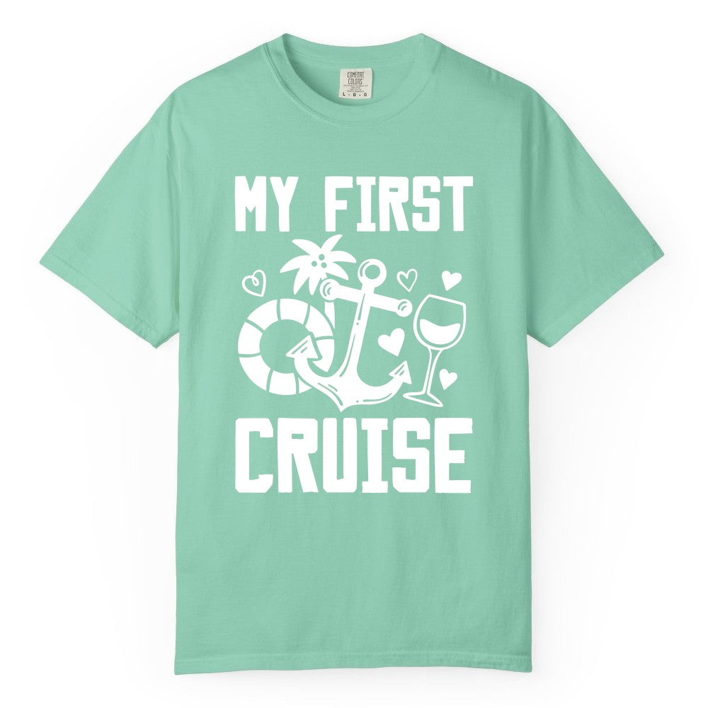 My First Cruise Shirt - Cruise Vacation Apparel for First Timers (Comfort Color) in Island Reef - My First Cruise Shirt - Bold Nautical Icons Celebration Tee