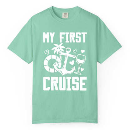 My First Cruise Shirt - Cruise Vacation Apparel for First Timers (Comfort Color) in Island Reef - My First Cruise Shirt - Bold Nautical Icons Celebration Tee