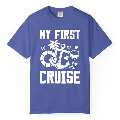 My First Cruise Shirt - Cruise Vacation Apparel for First Timers (Comfort Color) in Periwinkle - My First Cruise Shirt - Bold Nautical Icons Celebration Tee
