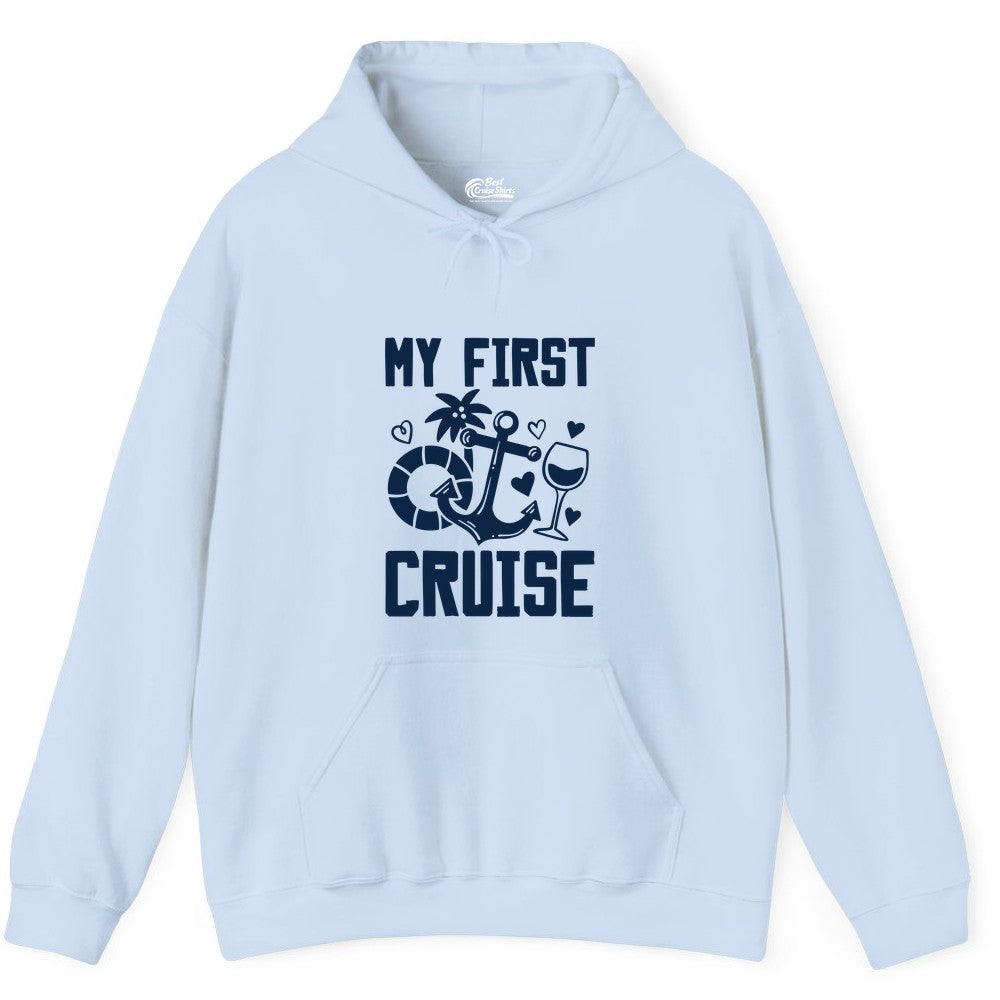 My First Cruise Shirt - Cruise Vacation Apparel for First Timers (Hoodie) in Light Blue - My First Cruise Shirt - Bold Nautical Icons Celebration Tee