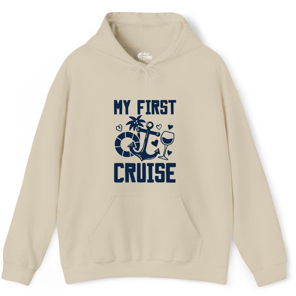 My First Cruise Shirt - Cruise Vacation Apparel for First Timers (Hoodie) in Sand - My First Cruise Shirt - Bold Nautical Icons Celebration Tee