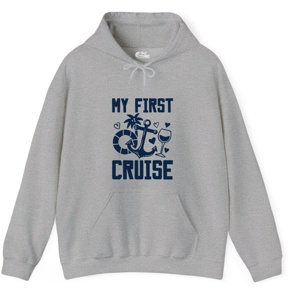 My First Cruise Shirt - Cruise Vacation Apparel for First Timers (Hoodie) in Sport Grey - My First Cruise Shirt - Bold Nautical Icons Celebration Tee