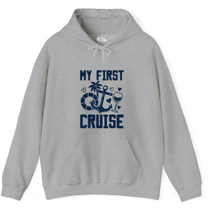 My First Cruise Shirt - Cruise Vacation Apparel for First Timers (Hoodie) in Sport Grey - My First Cruise Shirt - Bold Nautical Icons Celebration Tee