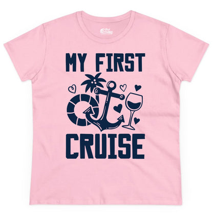 My First Cruise Shirt - Cruise Vacation Apparel for First Timers (Ladies Tee) in Light Pink - My First Cruise Shirt - Bold Nautical Icons Celebration Tee