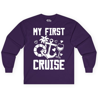 My First Cruise Shirt - Cruise Vacation Apparel for First Timers (Long Sleeve) in Purple - My First Cruise Shirt - Bold Nautical Icons Celebration Tee
