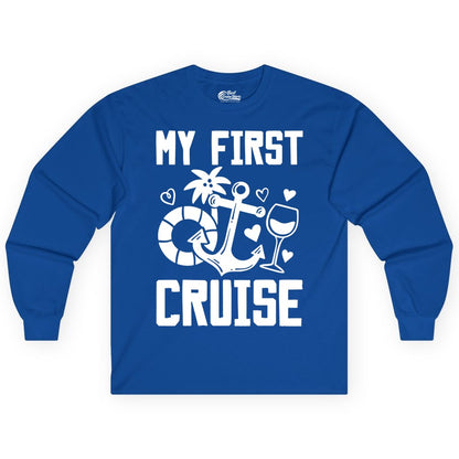 My First Cruise Shirt - Cruise Vacation Apparel for First Timers (Long Sleeve) in Royal - My First Cruise Shirt - Bold Nautical Icons Celebration Tee