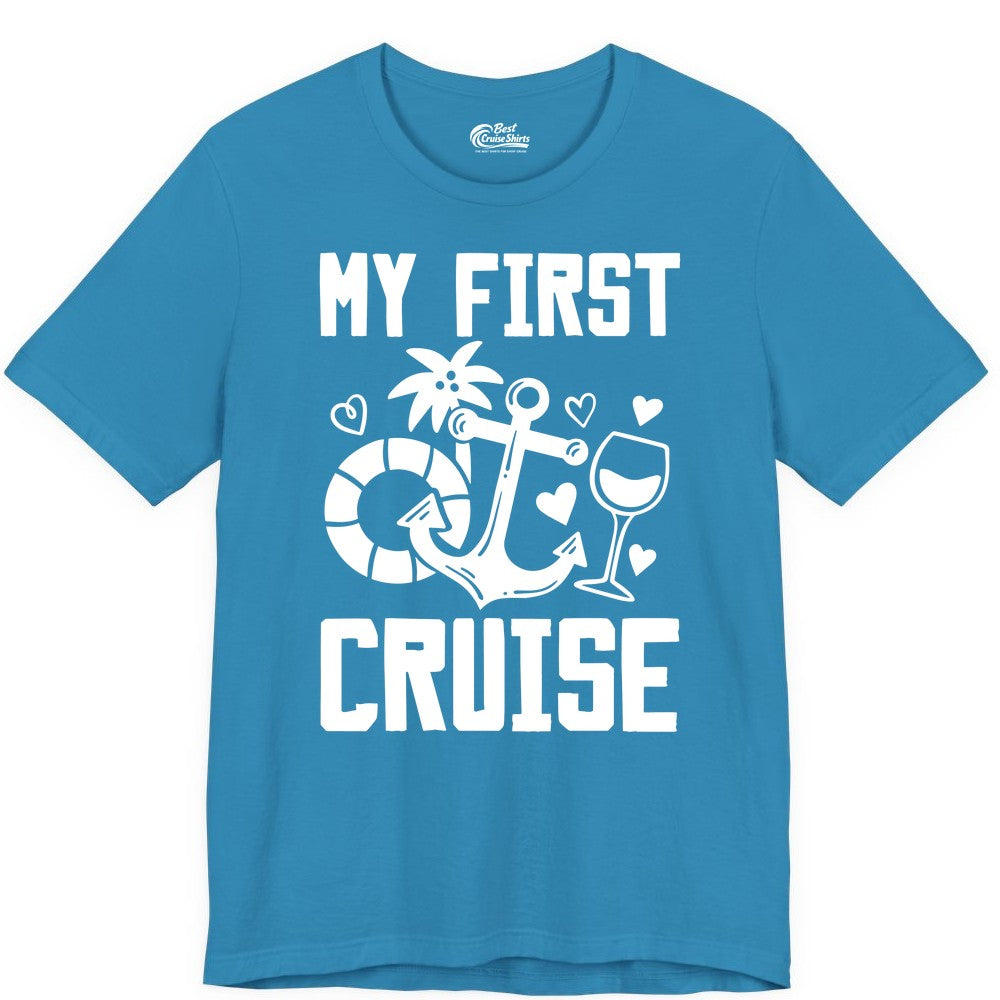 My First Cruise Shirt - Cruise Vacation Apparel for First Timers (Premium Tee) in Aqua - My First Cruise Shirt - Bold Nautical Icons Celebration Tee