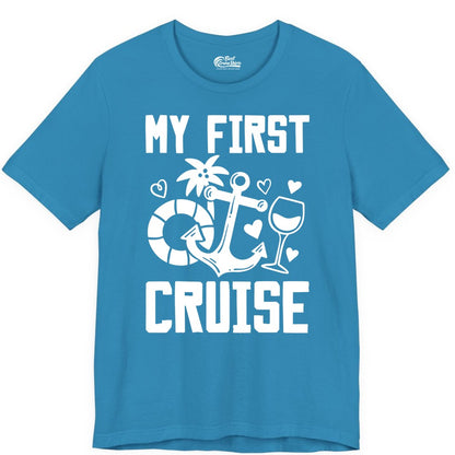 My First Cruise Shirt - Cruise Vacation Apparel for First Timers (Premium Tee) in Aqua - My First Cruise Shirt - Bold Nautical Icons Celebration Tee