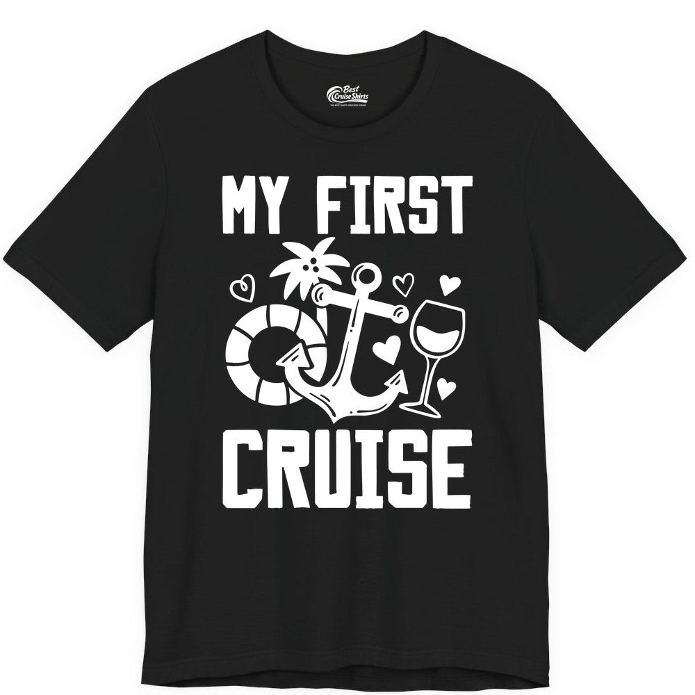 My First Cruise Shirt - Cruise Vacation Apparel for First Timers (Premium Tee) in Black - My First Cruise Shirt - Bold Nautical Icons Celebration Tee