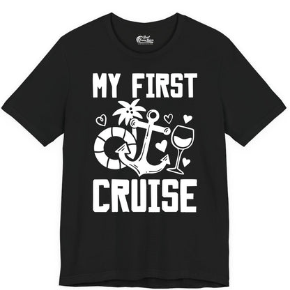My First Cruise Shirt - Cruise Vacation Apparel for First Timers (Premium Tee) in Black - My First Cruise Shirt - Bold Nautical Icons Celebration Tee