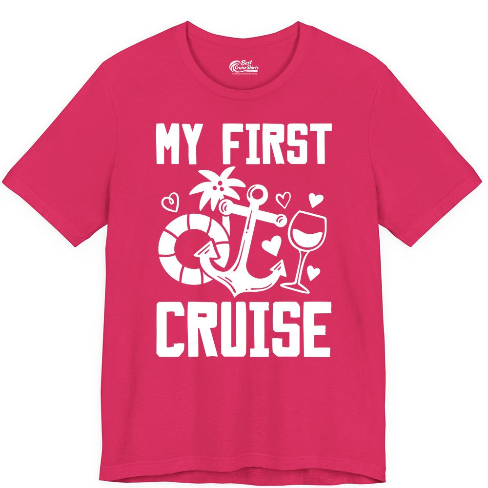 My First Cruise Shirt - Cruise Vacation Apparel for First Timers (Premium Tee) in Fuchsia - My First Cruise Shirt - Bold Nautical Icons Celebration Tee