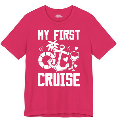 My First Cruise Shirt - Cruise Vacation Apparel for First Timers (Premium Tee) in Fuchsia - My First Cruise Shirt - Bold Nautical Icons Celebration Tee