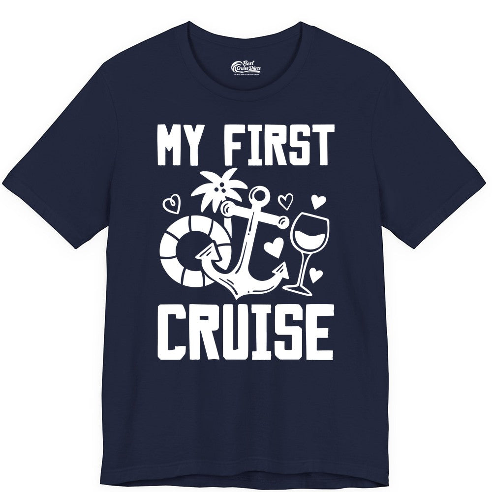My First Cruise Shirt - Cruise Vacation Apparel for First Timers (Premium Tee) in Navy - My First Cruise Shirt - Bold Nautical Icons Celebration Tee