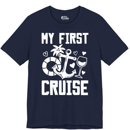My First Cruise Shirt - Cruise Vacation Apparel for First Timers (Premium Tee) in Navy - My First Cruise Shirt - Bold Nautical Icons Celebration Tee
