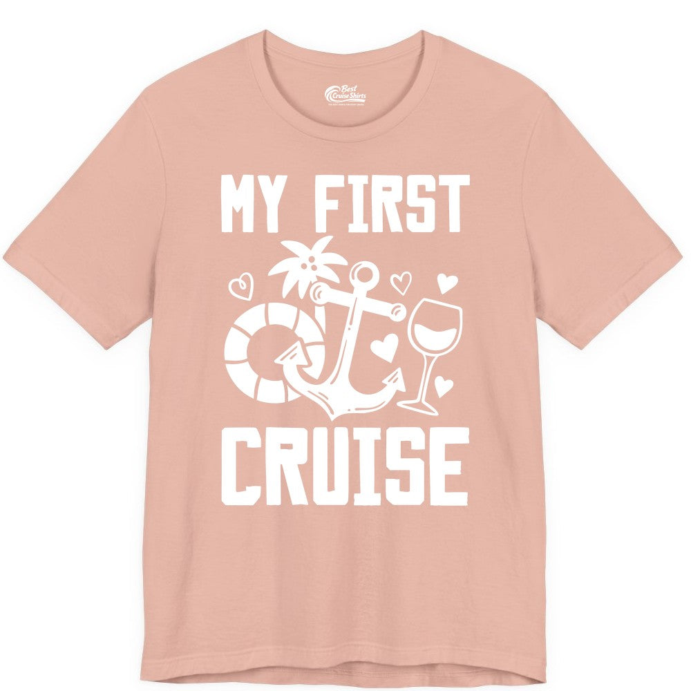 My First Cruise Shirt - Cruise Vacation Apparel for First Timers (Premium Tee) in Peach - My First Cruise Shirt - Bold Nautical Icons Celebration Tee