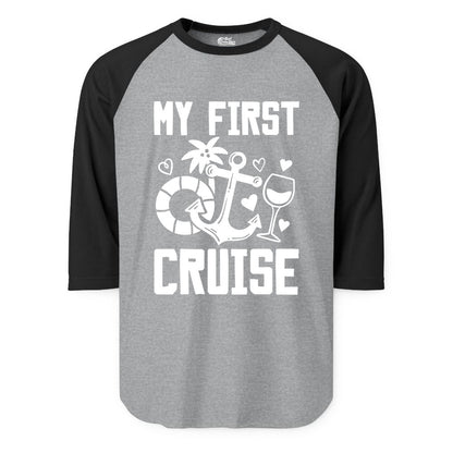 My First Cruise Shirt - Cruise Vacation Apparel for First Timers (Raglan) in Heather GreyBlack - My First Cruise Shirt - Bold Nautical Icons Celebration Tee