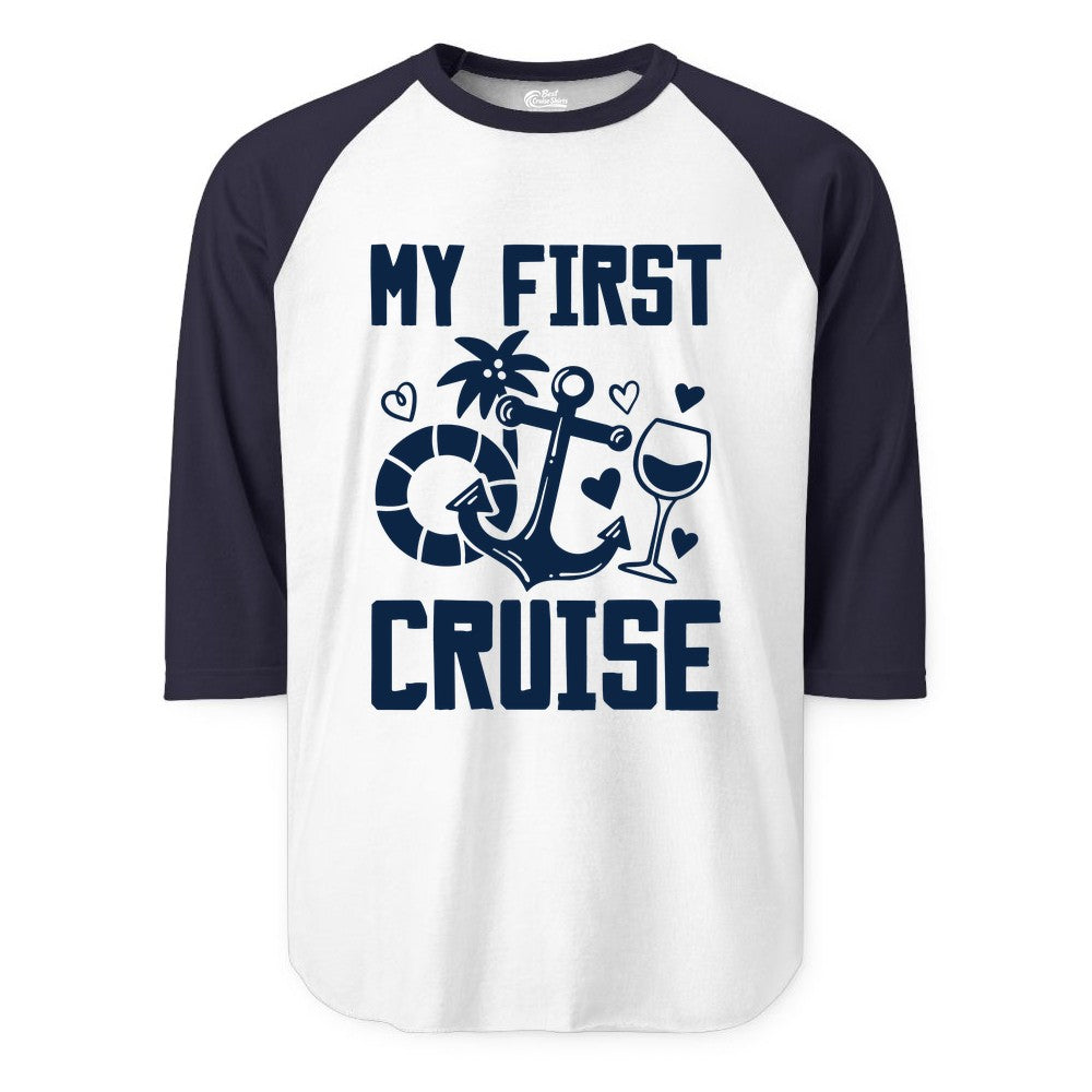 My First Cruise Shirt - Cruise Vacation Apparel for First Timers (Raglan) in WhiteNavy - My First Cruise Shirt - Bold Nautical Icons Celebration Tee