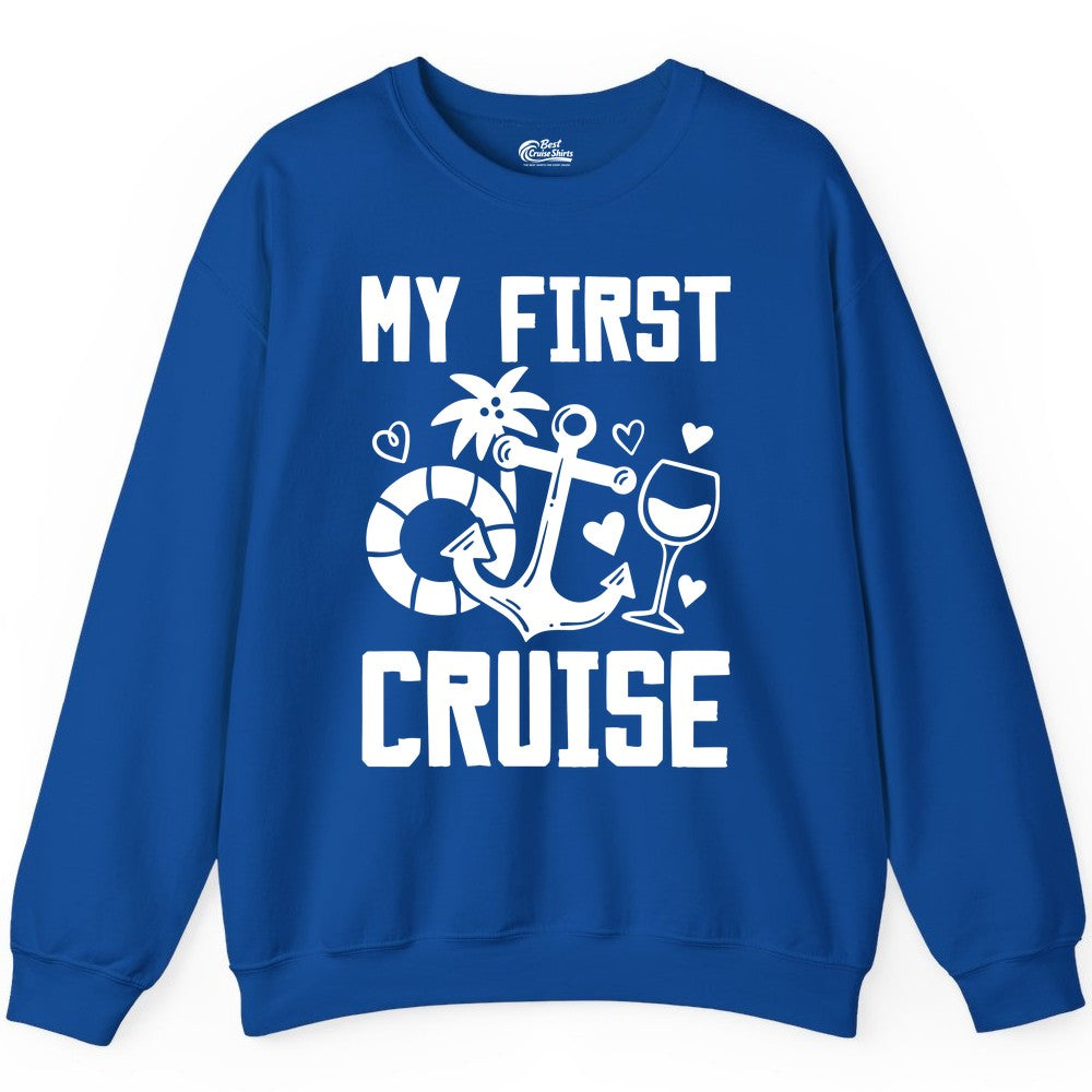 My First Cruise Shirt - Cruise Vacation Apparel for First Timers (Sweatshirt) in Royal - My First Cruise Shirt - Bold Nautical Icons Celebration Tee