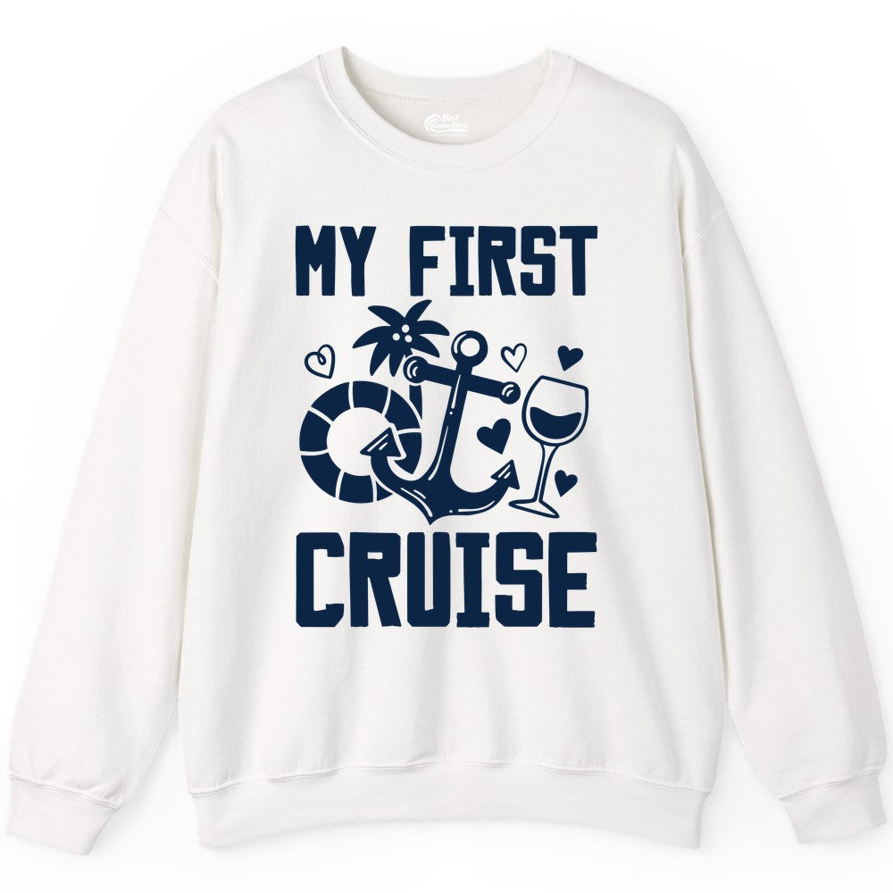 My First Cruise Shirt - Cruise Vacation Apparel for First Timers (Sweatshirt) in White - My First Cruise Shirt - Bold Nautical Icons Celebration Tee