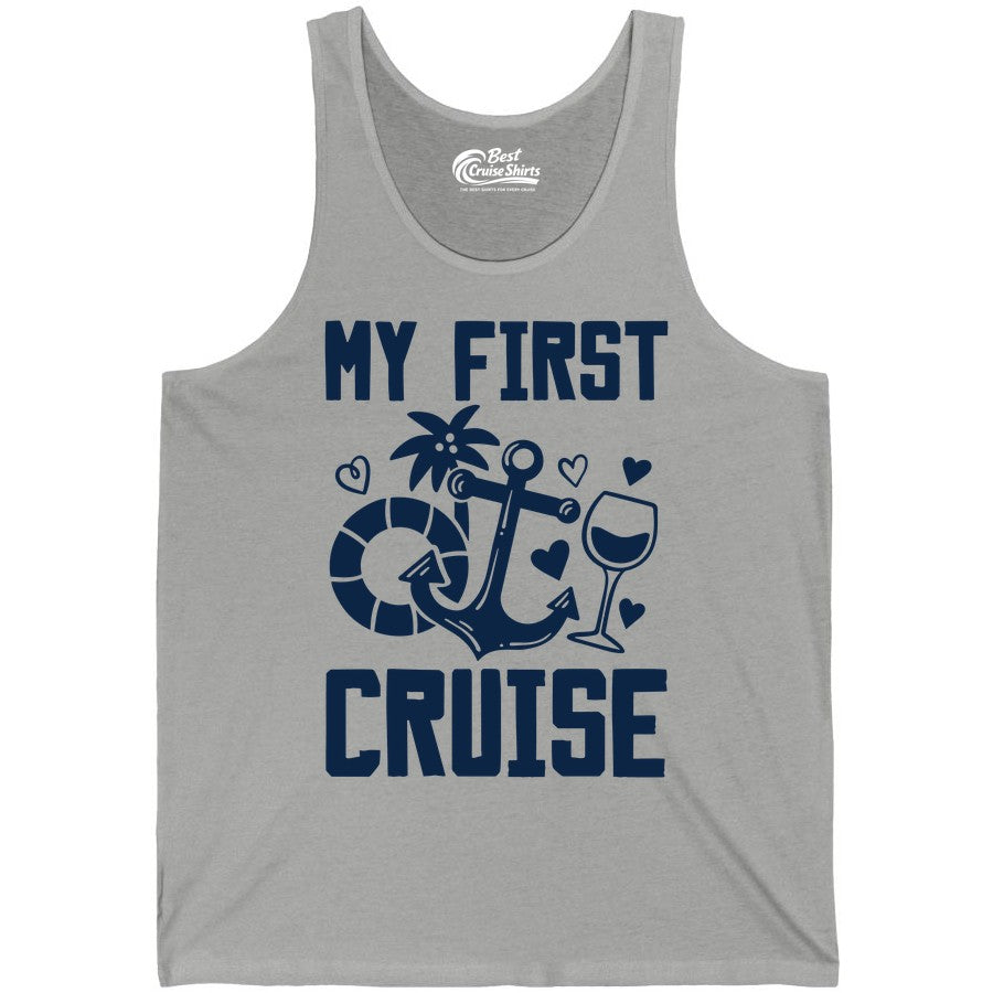 My First Cruise Shirt - Cruise Vacation Apparel for First Timers (Tank Top) in Athletic Heather - My First Cruise Shirt - Bold Nautical Icons Celebration Tee