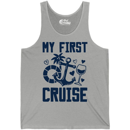 My First Cruise Shirt - Cruise Vacation Apparel for First Timers (Tank Top) in Athletic Heather - My First Cruise Shirt - Bold Nautical Icons Celebration Tee