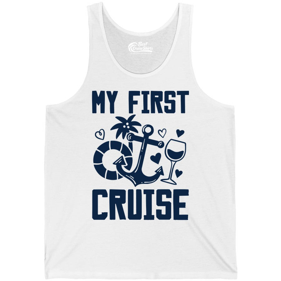 My First Cruise Shirt - Cruise Vacation Apparel for First Timers (Tank Top) in White - My First Cruise Shirt - Bold Nautical Icons Celebration Tee