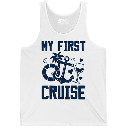 My First Cruise Shirt - Cruise Vacation Apparel for First Timers (Tank Top) in White - My First Cruise Shirt - Bold Nautical Icons Celebration Tee
