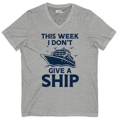 Funny Cruise Shirt - Humorous Nautical Vacation Tee for Travelers (V-Neck) in Athletic Heather - This Week I Don’t Give a Ship Funny Cruise Shirt Bold Graphic Tee