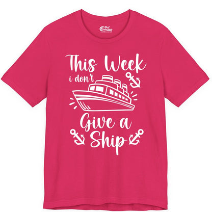 Funny Cruise Shirt - Nautical Pun Cruise Humor Apparel for Adults (Premium Tee) in Fuchsia - This Week I Don’t Give a Ship - Funny Cruise Shirt With Anchors