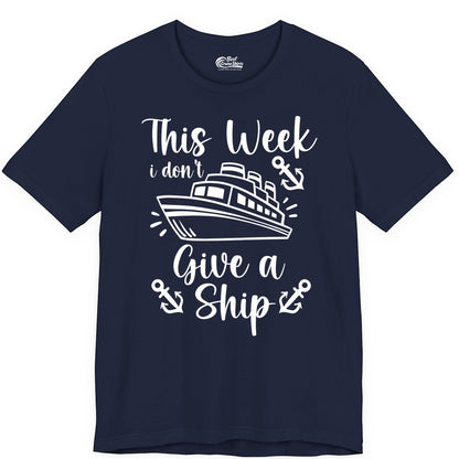 Funny Cruise Shirt - Nautical Pun Cruise Humor Apparel for Adults (Premium Tee) in Navy - This Week I Don’t Give a Ship - Funny Cruise Shirt With Anchors