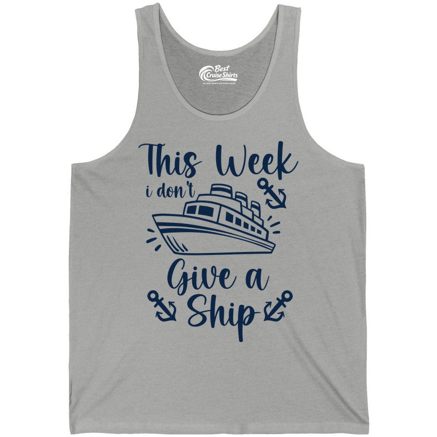 Funny Cruise Shirt - Nautical Pun Cruise Humor Apparel for Adults (Tank Top) in Athletic Heather - This Week I Don’t Give a Ship - Funny Cruise Shirt With Anchors