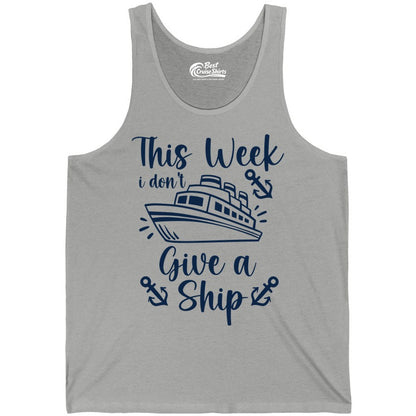 Funny Cruise Shirt - Nautical Pun Cruise Humor Apparel for Adults (Tank Top) in Athletic Heather - This Week I Don’t Give a Ship - Funny Cruise Shirt With Anchors