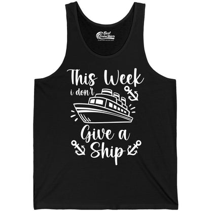 Funny Cruise Shirt - Nautical Pun Cruise Humor Apparel for Adults (Tank Top) in Black - This Week I Don’t Give a Ship - Funny Cruise Shirt With Anchors