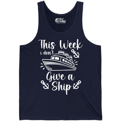 Funny Cruise Shirt - Nautical Pun Cruise Humor Apparel for Adults (Tank Top) in Navy - This Week I Don’t Give a Ship - Funny Cruise Shirt With Anchors