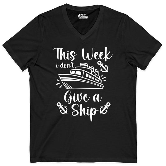 Funny Cruise Shirt - Nautical Pun Cruise Humor Apparel for Adults (V-Neck) in Black - This Week I Don’t Give a Ship - Funny Cruise Shirt With Anchors