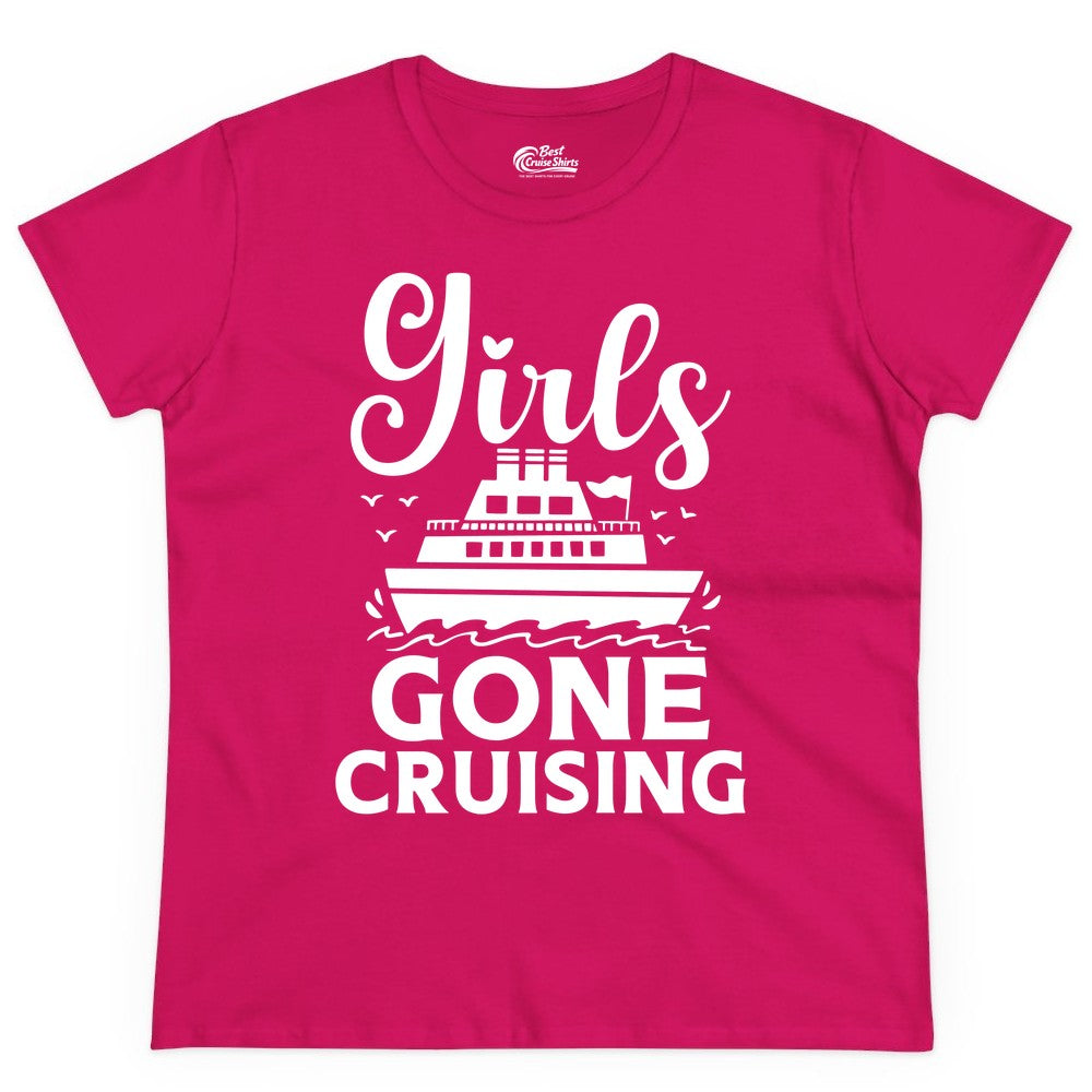 Girls Gone Cruising Shirt - Fun Cruise Squad Apparel for Girls Trips (Ladies Tee) in Heliconia - Girls Gone Cruising Nautical Party Group Cruise Shirt