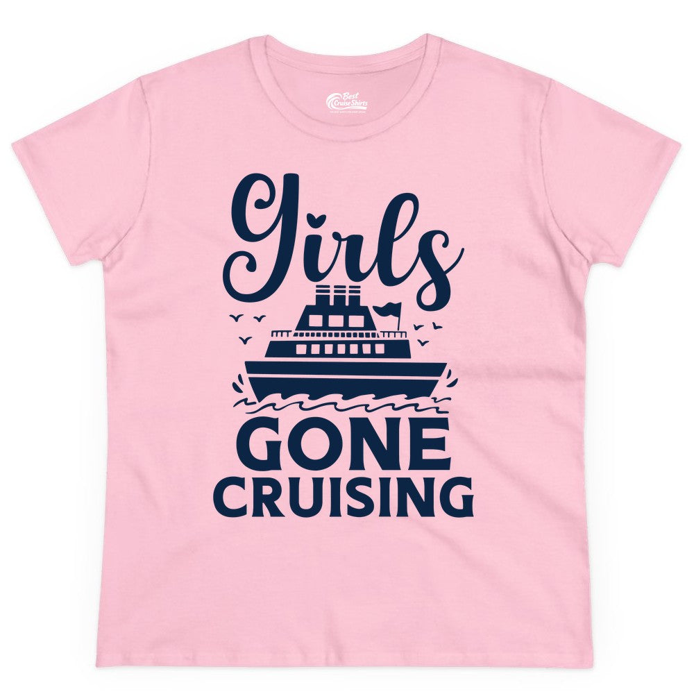 Girls Gone Cruising Shirt - Fun Cruise Squad Apparel for Girls Trips (Ladies Tee) in Light Pink - Girls Gone Cruising Nautical Party Group Cruise Shirt