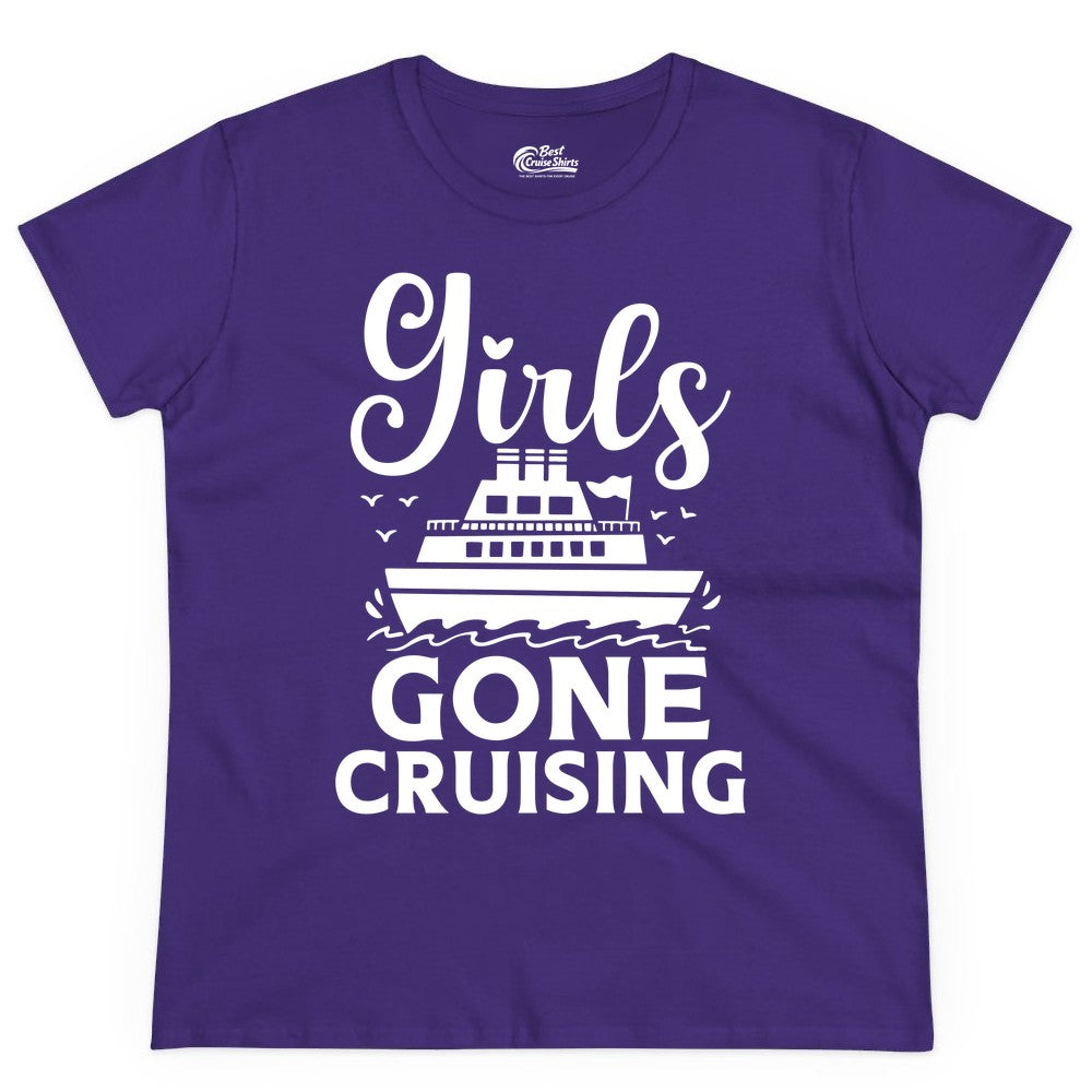 Girls Gone Cruising Shirt - Fun Cruise Squad Apparel for Girls Trips (Ladies Tee) in Purple - Girls Gone Cruising Nautical Party Group Cruise Shirt