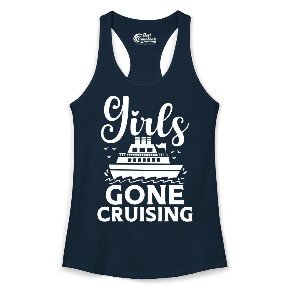 Girls Gone Cruising Shirt - Fun Cruise Squad Apparel for Girls Trips (Ladies Tank) in Solid Midnight Navy - Girls Gone Cruising Nautical Party Group Cruise Shirt