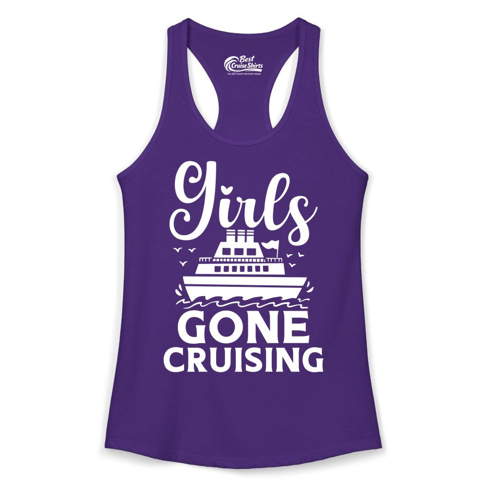 Girls Gone Cruising Shirt - Fun Cruise Squad Apparel for Girls Trips (Ladies Tank) in Solid Purple Rush - Girls Gone Cruising Nautical Party Group Cruise Shirt