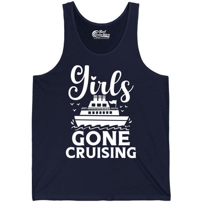 Girls Gone Cruising Shirt - Fun Cruise Squad Apparel for Girls Trips (Tank Top) in Navy - Girls Gone Cruising Nautical Party Group Cruise Shirt