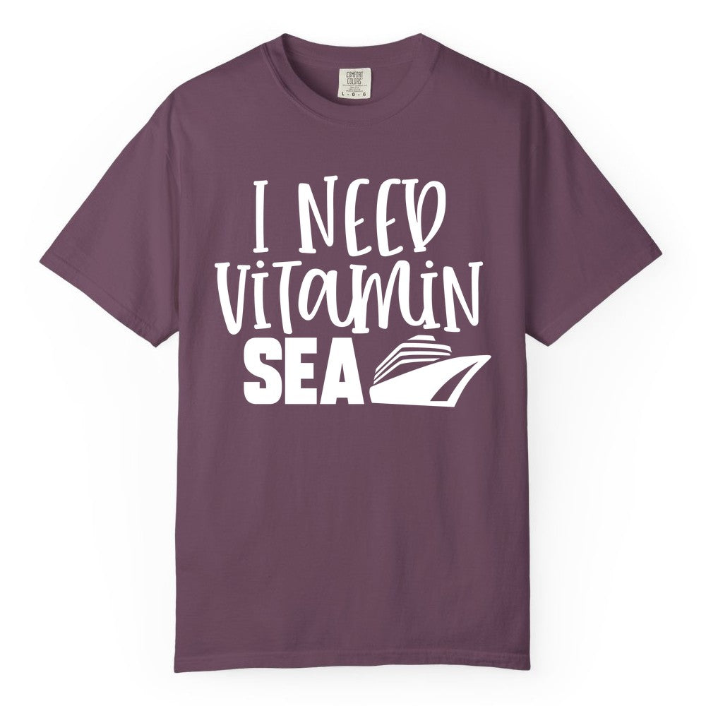 Vitamin Sea Cruise Shirt - Funny Cruise Vacation Apparel for Travelers (Comfort Color) in Berry - I Need Vitamin Sea Cruise Ship Funny Nautical Vacation Shirt