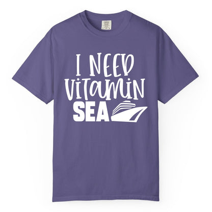 Vitamin Sea Cruise Shirt - Funny Cruise Vacation Apparel for Travelers (Comfort Color) in Grape - I Need Vitamin Sea Cruise Ship Funny Nautical Vacation Shirt