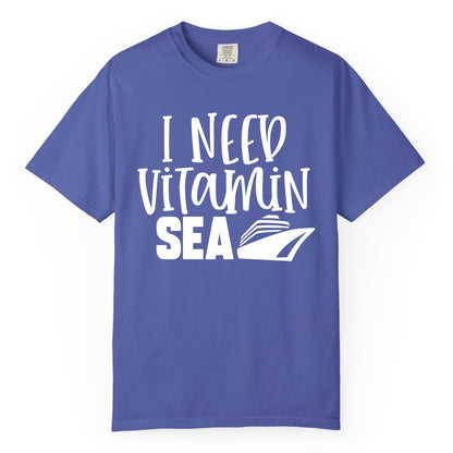 Vitamin Sea Cruise Shirt - Funny Cruise Vacation Apparel for Travelers (Comfort Color) in Periwinkle - I Need Vitamin Sea Cruise Ship Funny Nautical Vacation Shirt