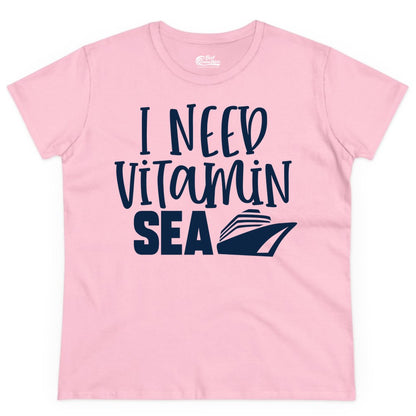 Vitamin Sea Cruise Shirt - Funny Cruise Vacation Apparel for Travelers (Ladies Tee) in Light Pink - I Need Vitamin Sea Cruise Ship Funny Nautical Vacation Shirt