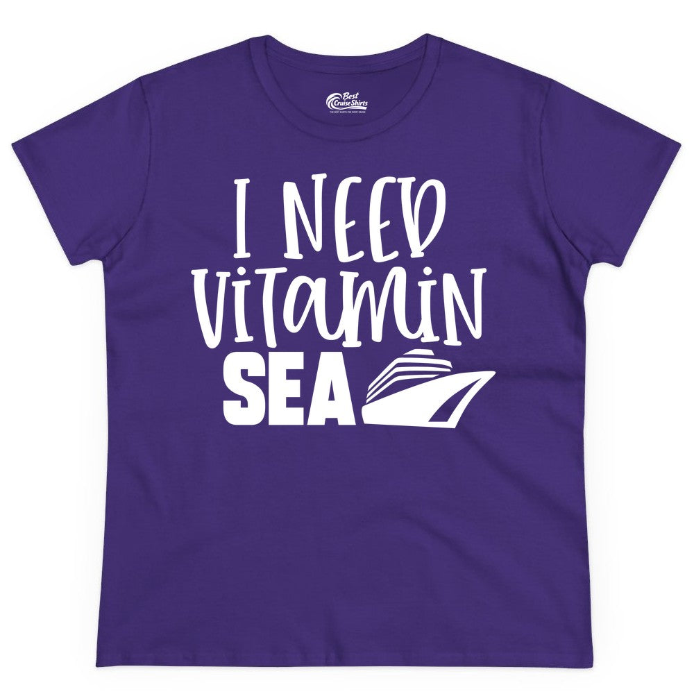 Vitamin Sea Cruise Shirt - Funny Cruise Vacation Apparel for Travelers (Ladies Tee) in Purple - I Need Vitamin Sea Cruise Ship Funny Nautical Vacation Shirt